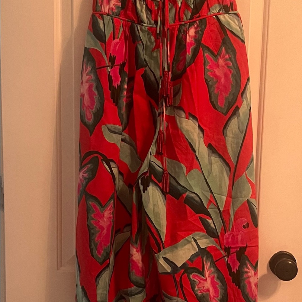 FARM Rio Green Red Maxi Smocked Jumpsuit